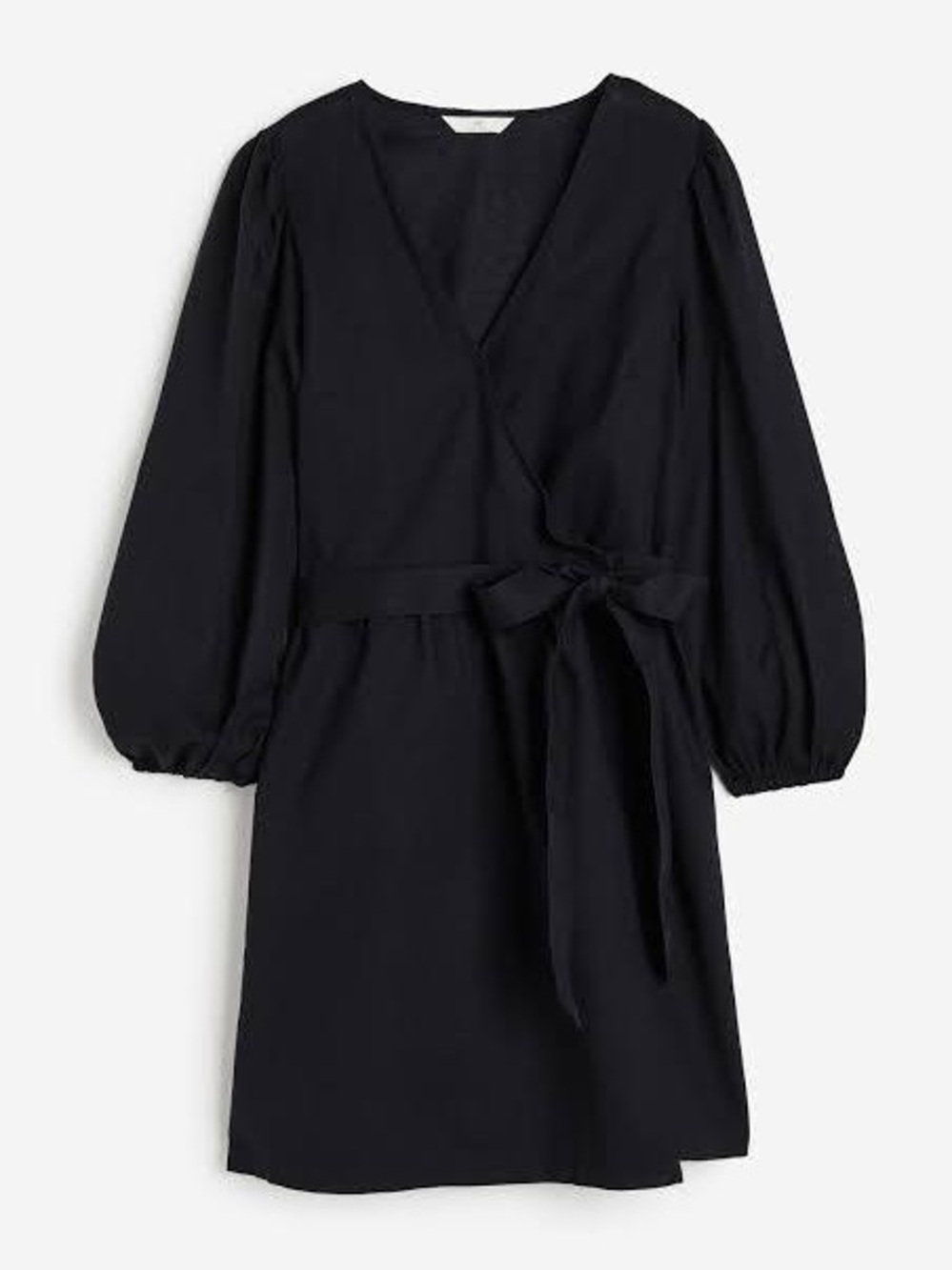 NWT H&M Black Linen-Blend Wrap Mini Dress -LBD- Size XL